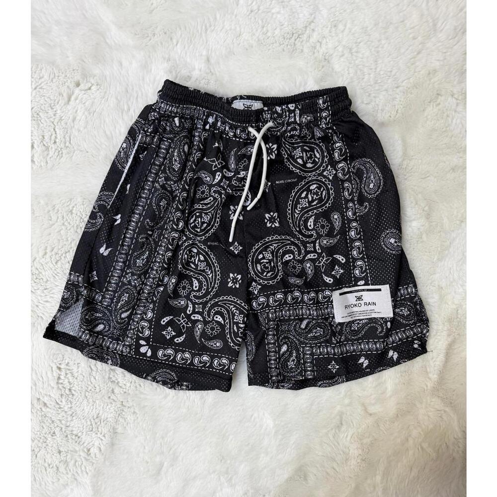 Ryoko Rain Black Bandana Print Men's Casual Shorts Size XL